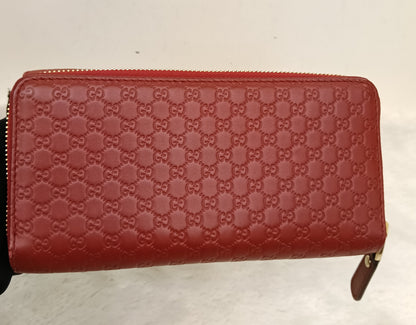Gucci Bifold Wallet Zip Around Micro Guccissima Red GHW
