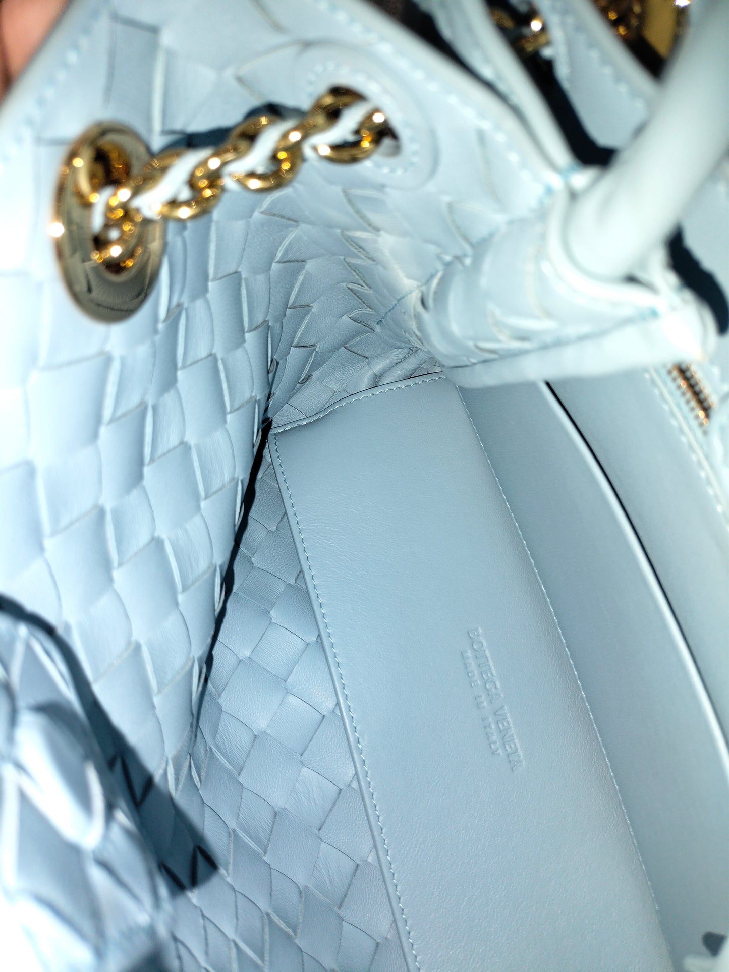 Bottega Veneta Andiamo Small Light Blue GHW