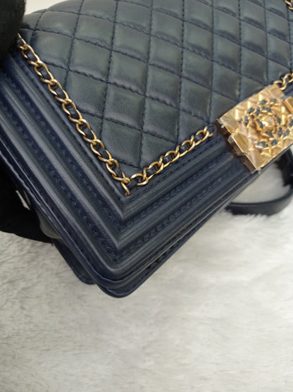 Chanel Boy 25 Round Chain Calfskin Navy Blue GHW #29