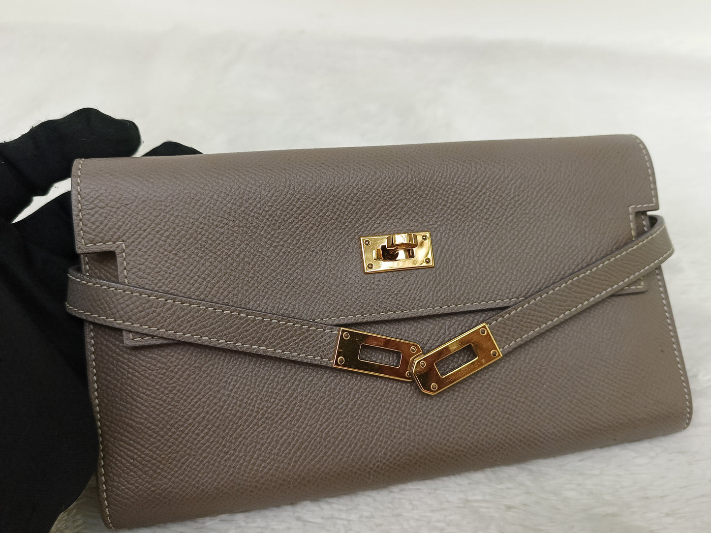 Hermes Kelly Wallet Epsom Etoupe GHW #D