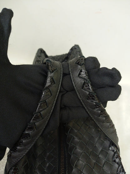 Bottega Veneta Nappa Intrecciato Ayers Brick Tote Black Snake Skin RHW