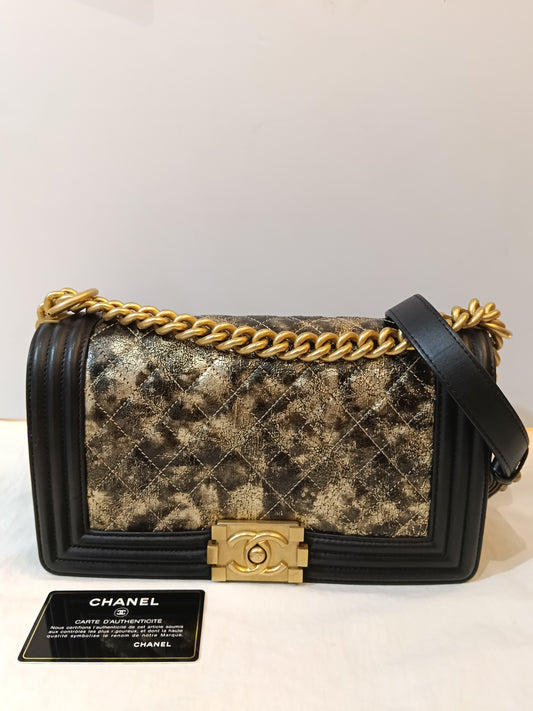 Chanel Boy 25 Crumpled Goatskin Black Gold GHW #26