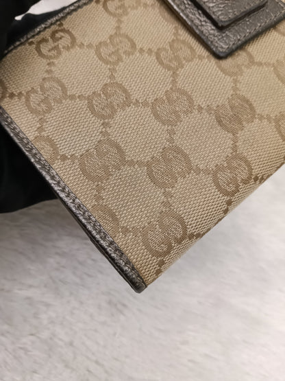 Gucci Wallet Continental D-Ring Canvas Beige Silver GHW 2007