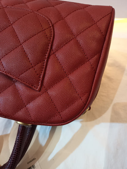 Chanel Bowling Top Handle Lizard Medium Caviar Red GHW #24
