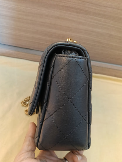 Chanel Seasonal Mini Flap Crush on Chain Calfskin Grey GHW (CHIP)