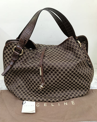 Celine Macadam Bittersweet Large Hobo Croco Embossed Chocolate SHW 2008