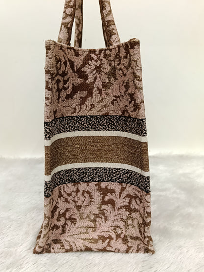 Dior Tote Book Medium Brocart Embroidered Pink Brown 2022