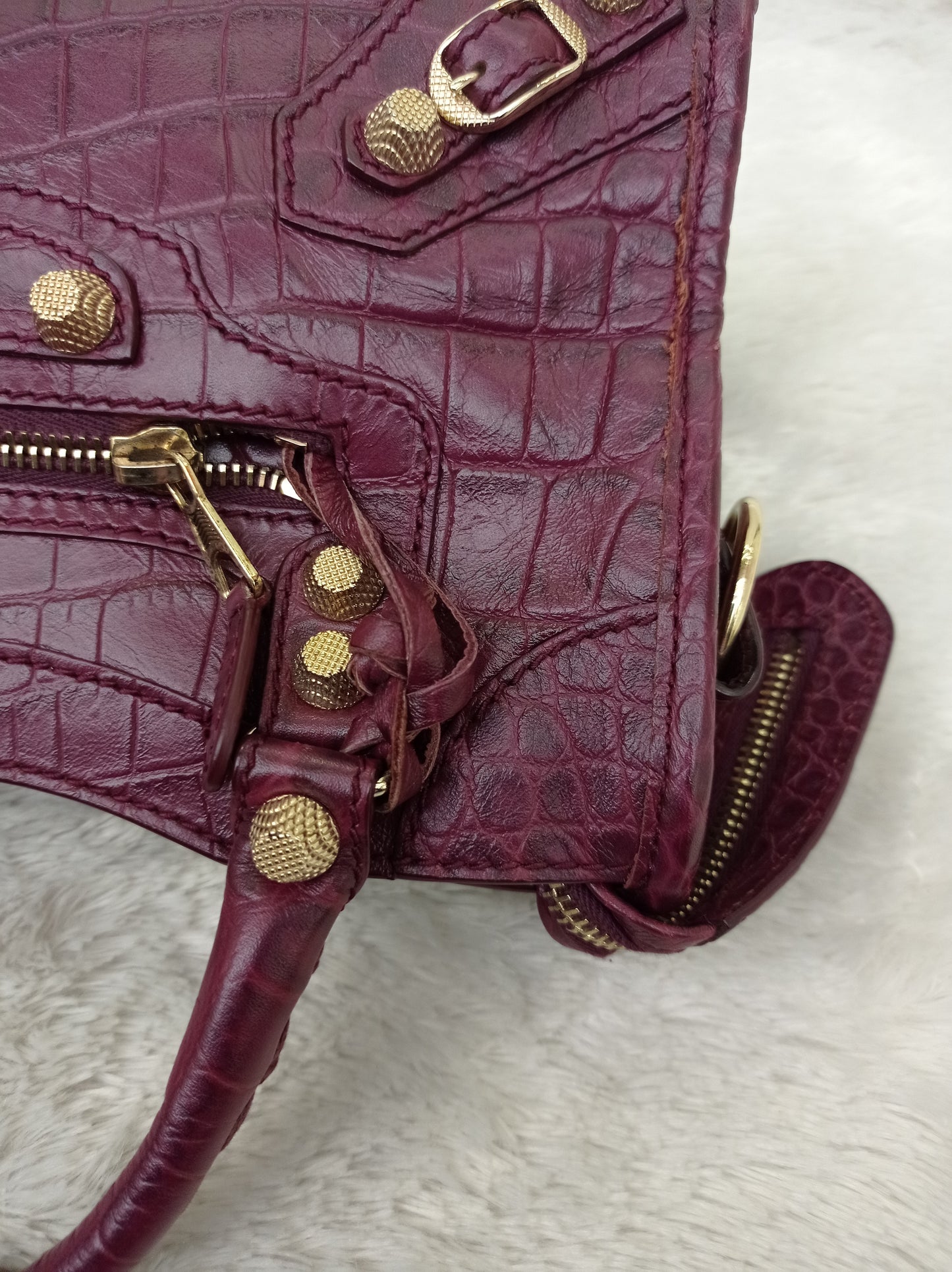 Balenciaga Mini City Giant Croco Burgundy GHW 2016
