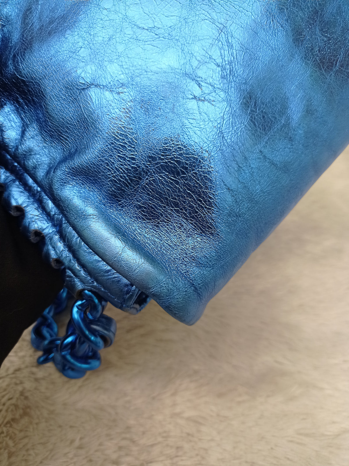 Chanel Modern Chain Flap Cracked Calfskin Metallic Blue #12