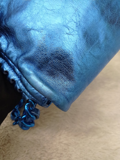 Chanel Modern Chain Flap Cracked Calfskin Metallic Blue #12