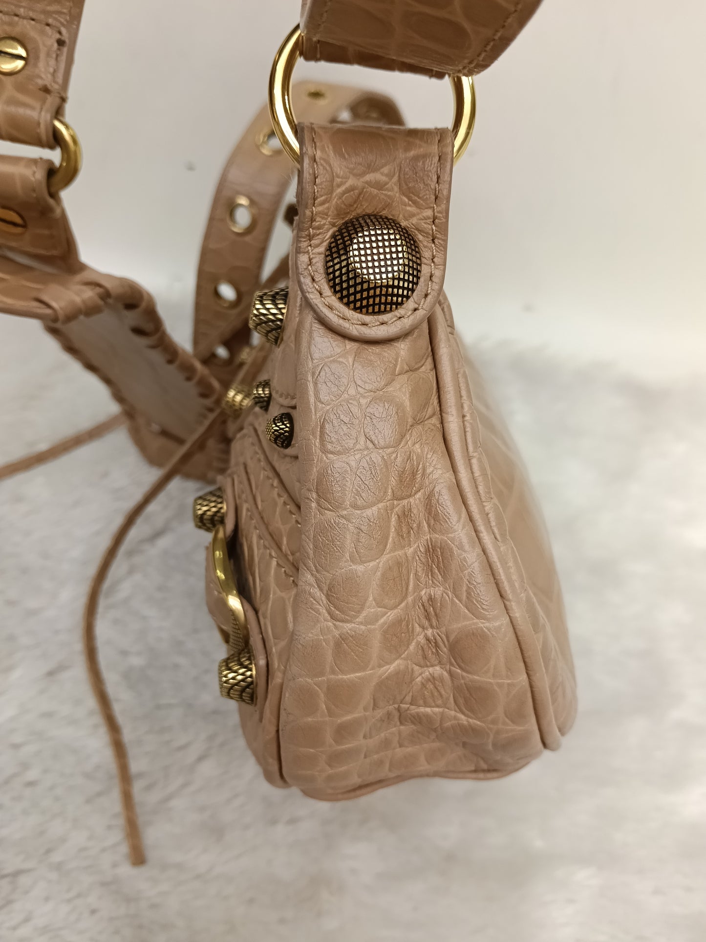 Balenciaga Le Cagole XS Croco Embossed Nude RGHW 2023
