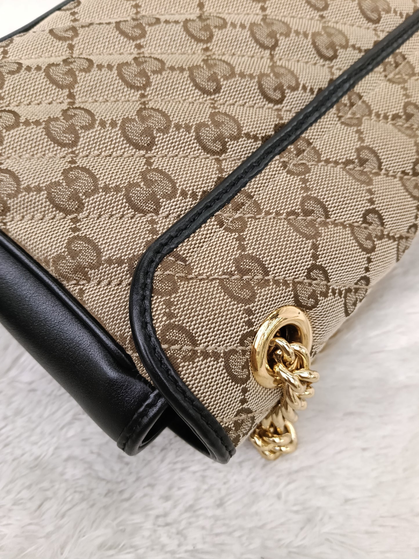 Gucci Marmont Small Canvas Beige Black GHW