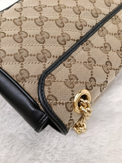 Gucci Marmont Small Canvas Beige Black GHW