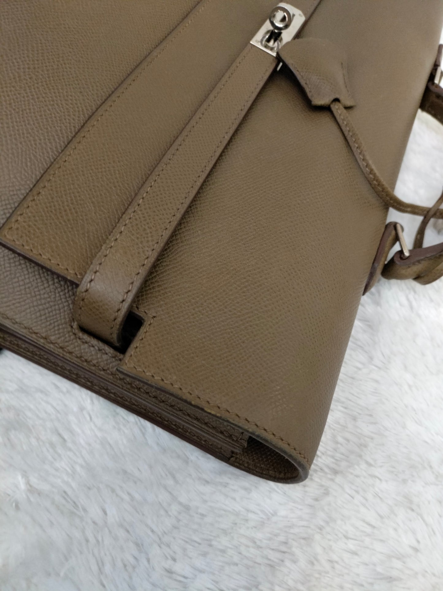 Hermes Kelly Depeches Briefcase Epsom Etoupe PHW #K square