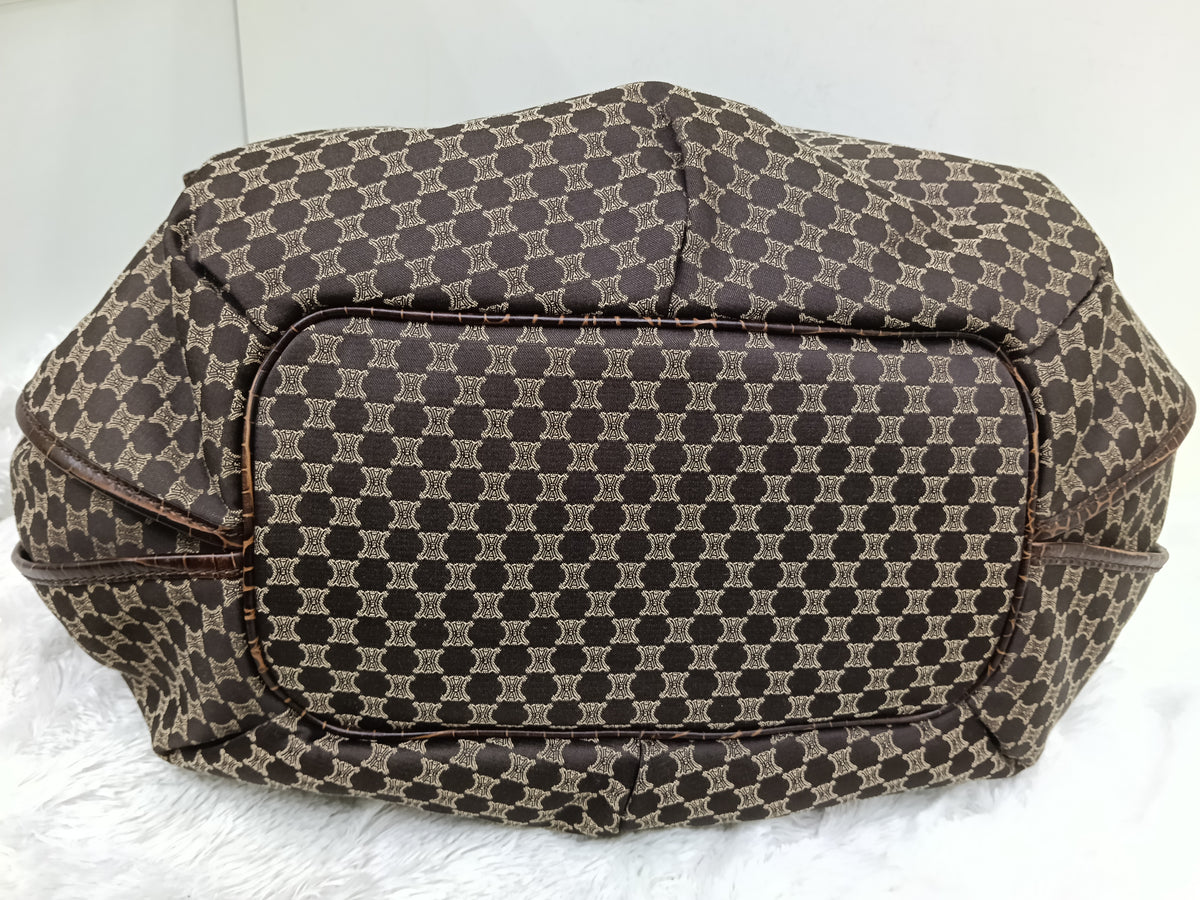 Celine Macadam Bittersweet Large Hobo Croco Embossed Chocolate SHW 2008