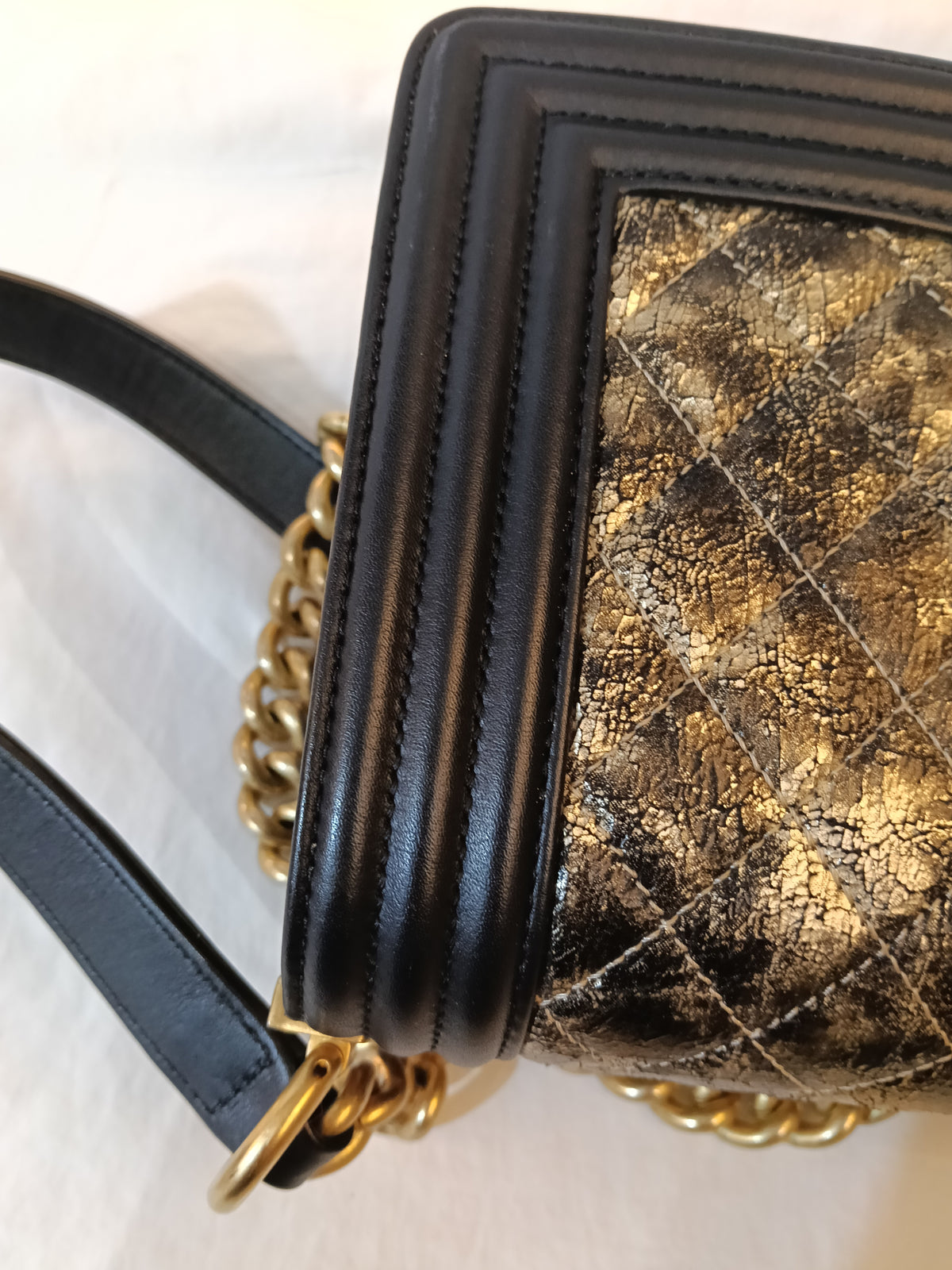 Chanel Boy 25 Crumpled Goatskin Black Gold GHW #26
