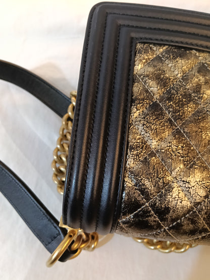 Chanel Boy 25 Crumpled Goatskin Black Gold GHW #26