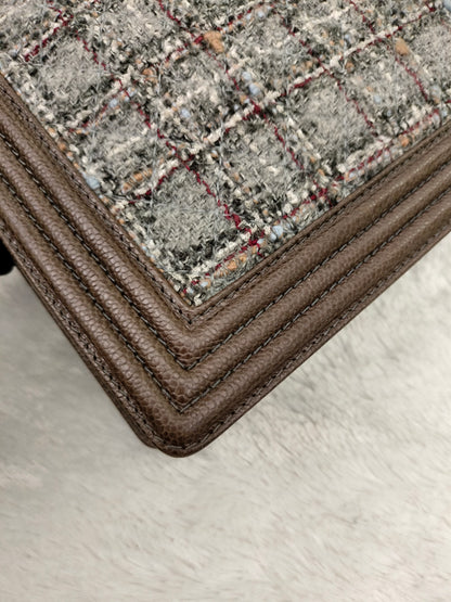 Chanel Boy Large Tweed Calfskin Brown RHW #18