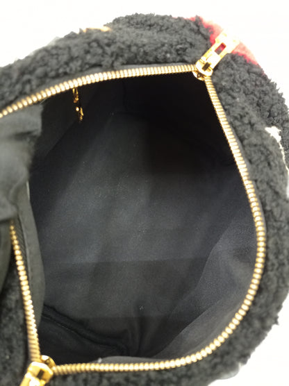 LV Bandou 25 Monogram Giant Fleece Teddy Shearling Black Red 2019
