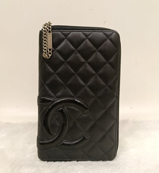 Chanel Zip Around Organizer Cambon Calfskin Black Pink SHW #16