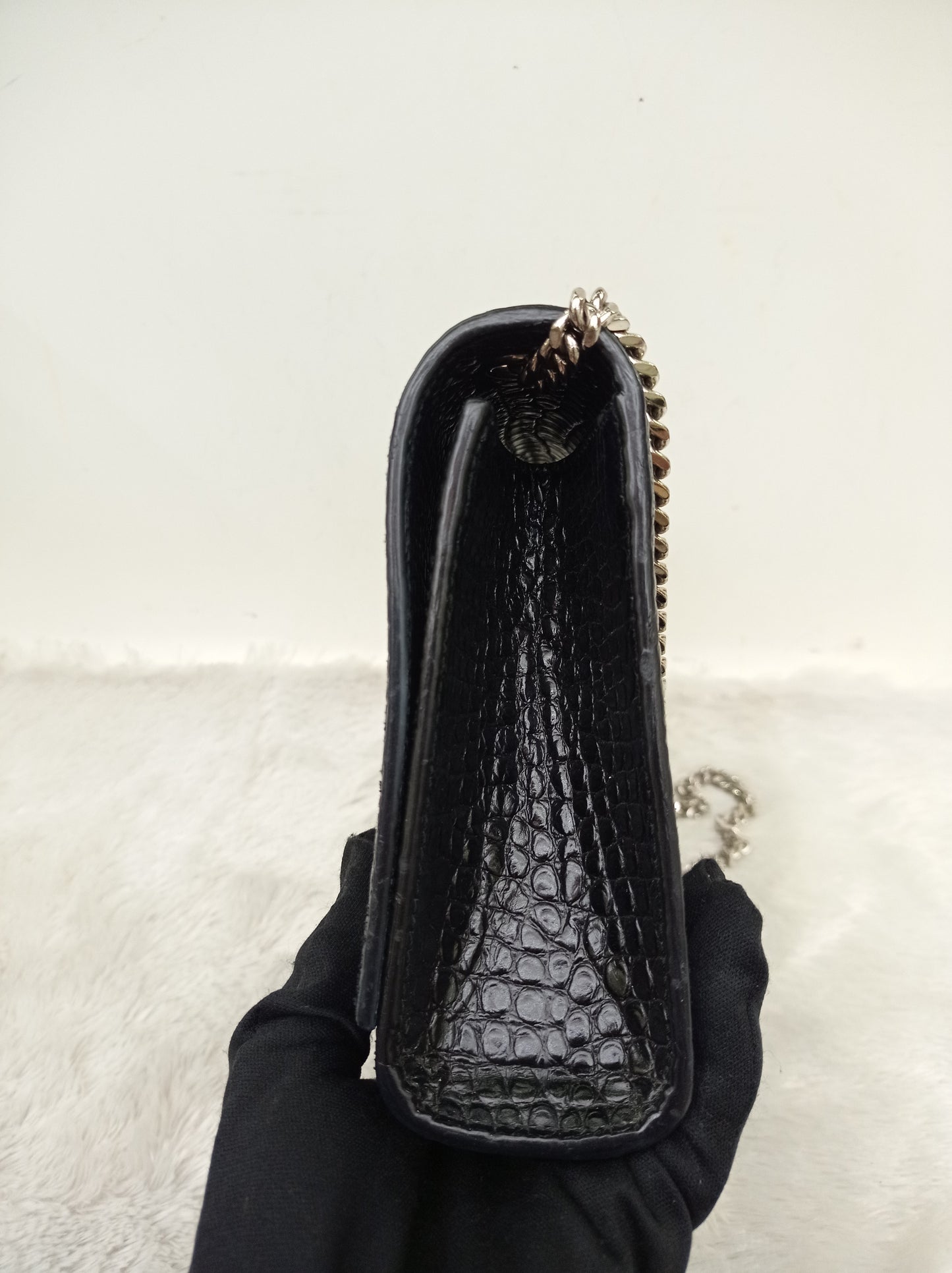 YsL Kate Tassel Medium Croco Embossed Black SHW 2018