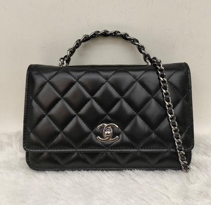 Chanel WOC Top Handle Lamb Black SHW (CHIP)