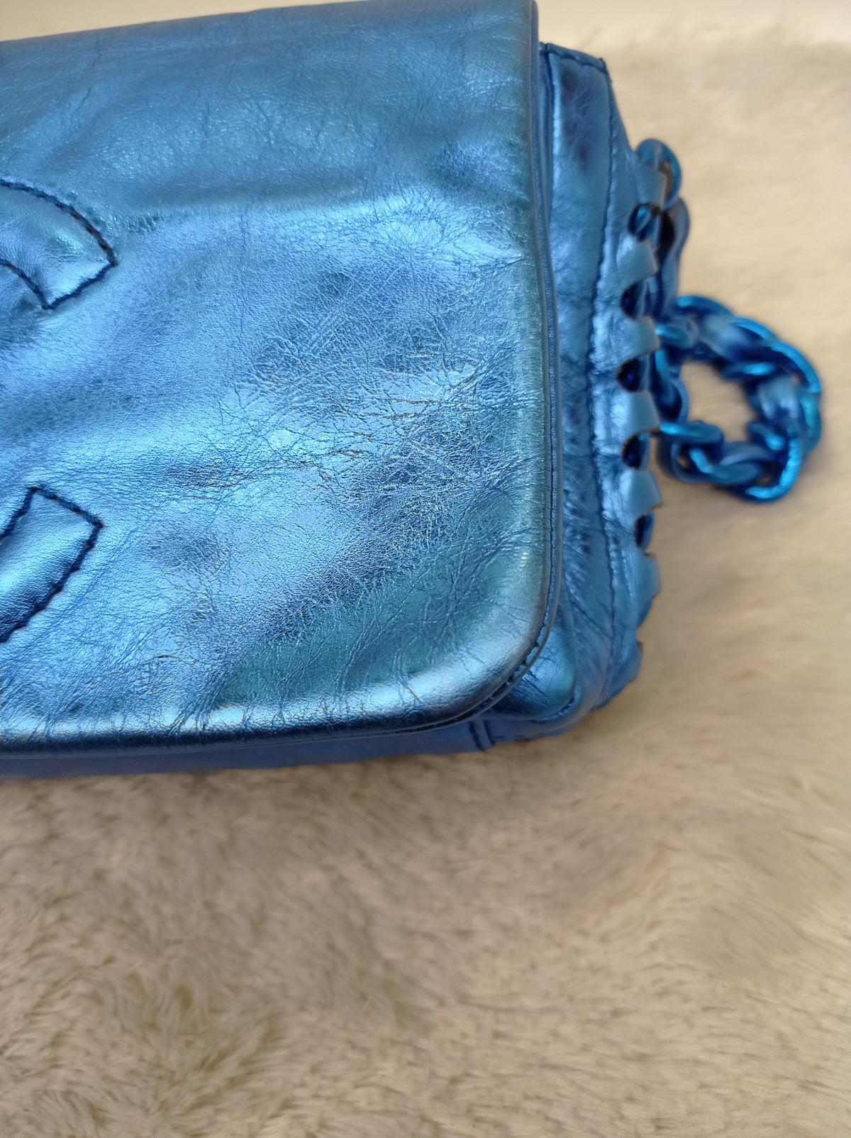 Chanel Modern Chain Flap Cracked Calfskin Metallic Blue #12