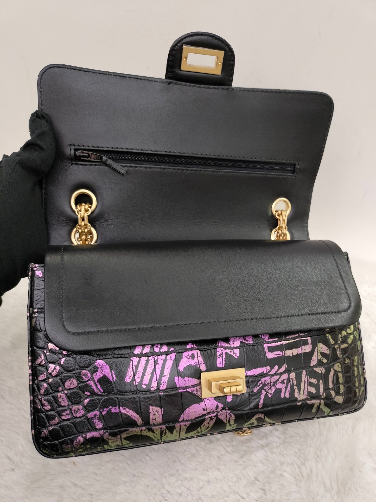 Chanel Reissue Medium Croco Graffity Black GHW DF #28