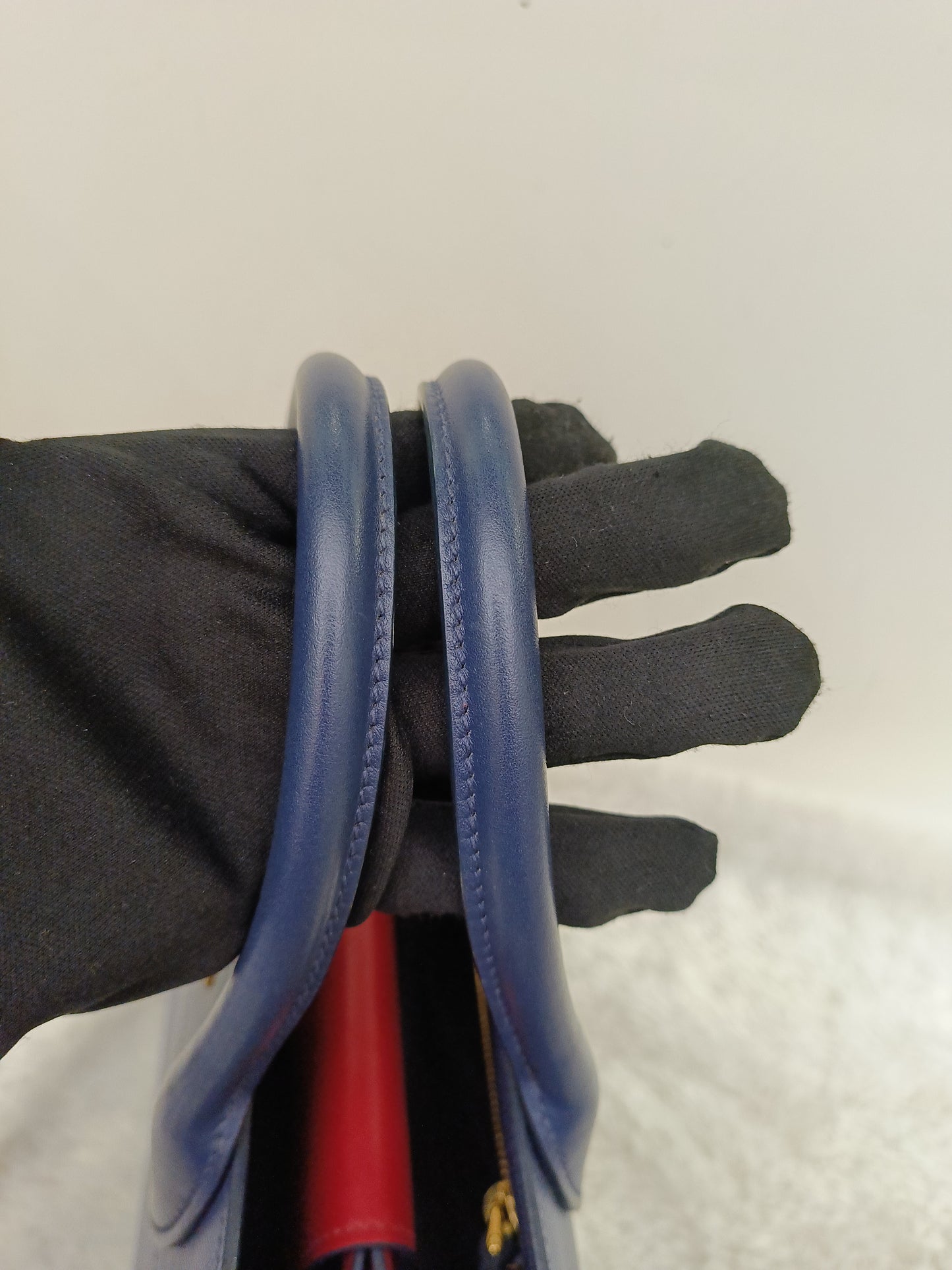 Prada Saffiano Bibliotheque 2 Way Tote Bluette Red GHW