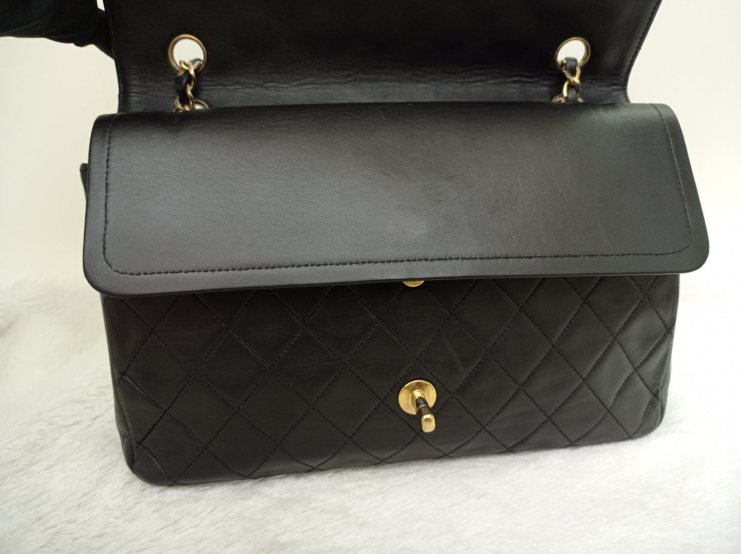 Chanel Medium Lamb Black Vintage GHW DF #0