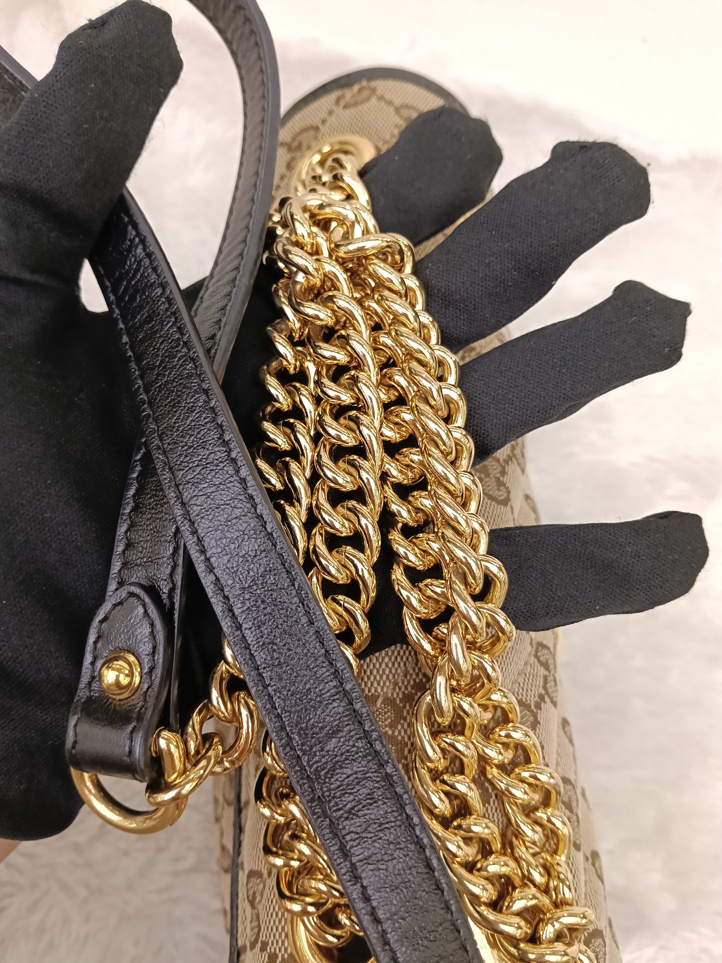 Gucci Marmont Small Canvas Beige Black GHW