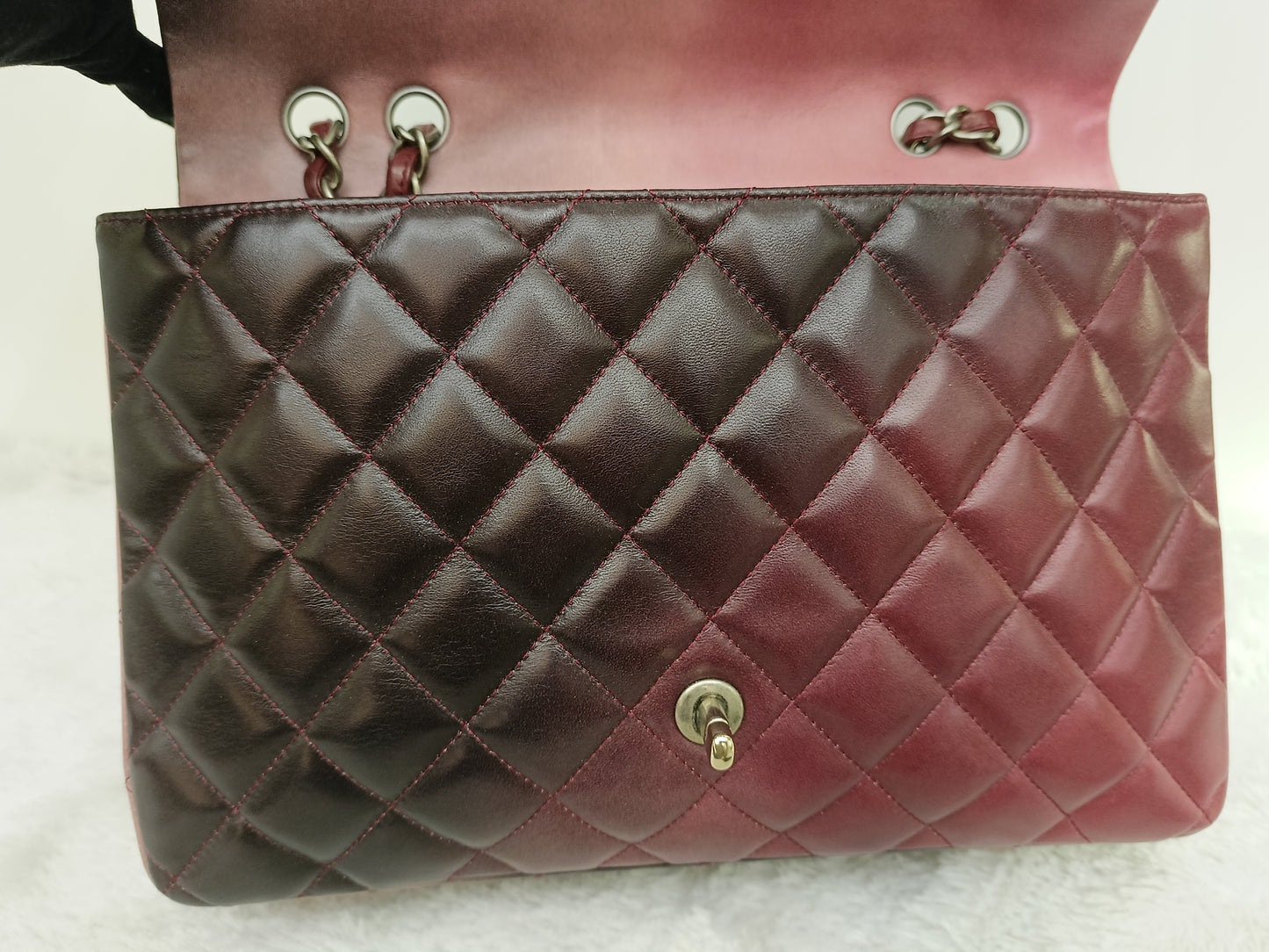 Chanel Jumbo Lamb Bordeaux Dark Red Ombre Pink RGHW SF #13
