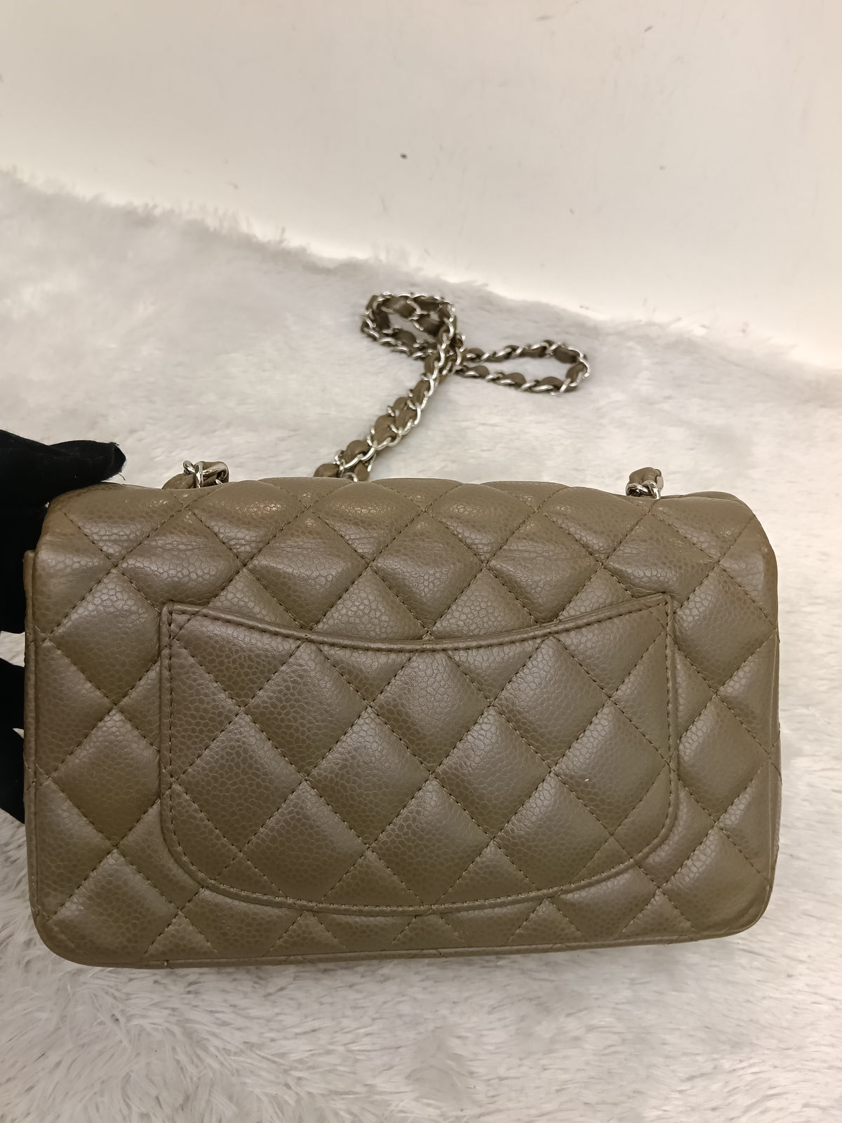 Chanel Mini Rectangular Caviar Khaki SHW SF #17