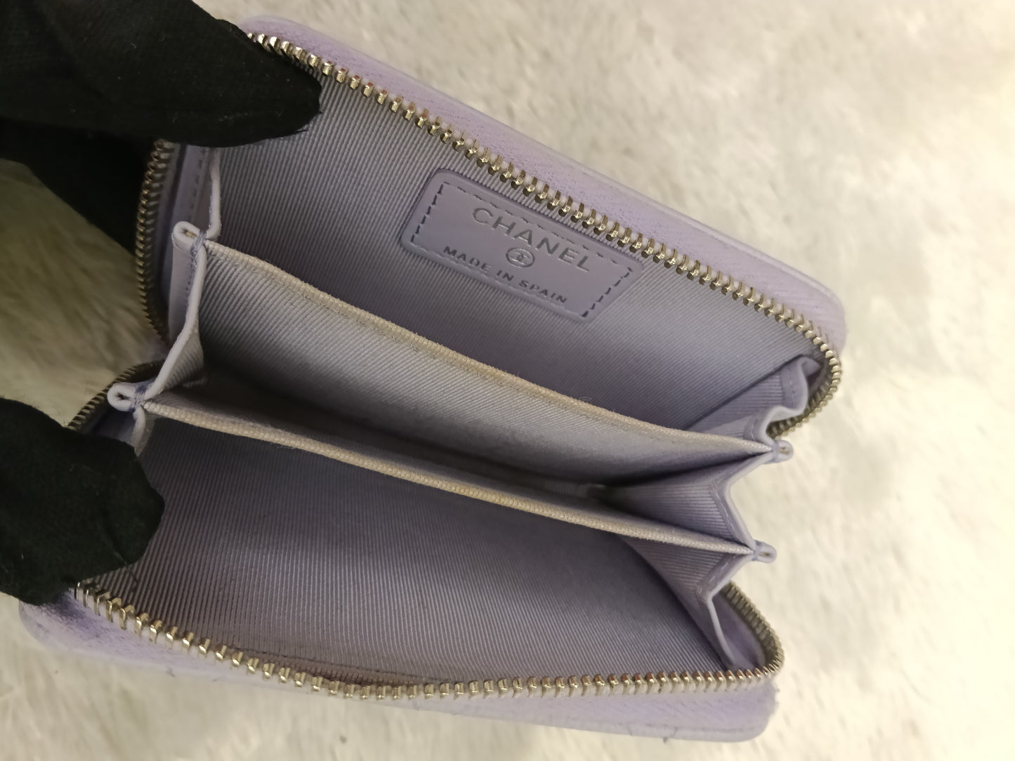 Chanel Zip Around Coin Wallet Purse Caviar Light Purple SHW #31