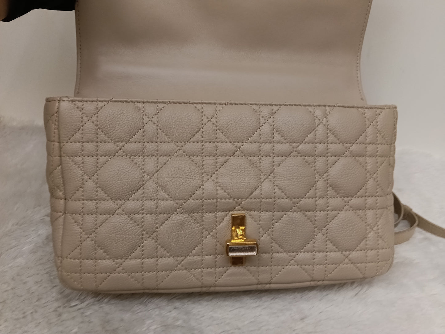 Dior Caro Medium Cannage Powder Beige Enamel Chain GHW 2023