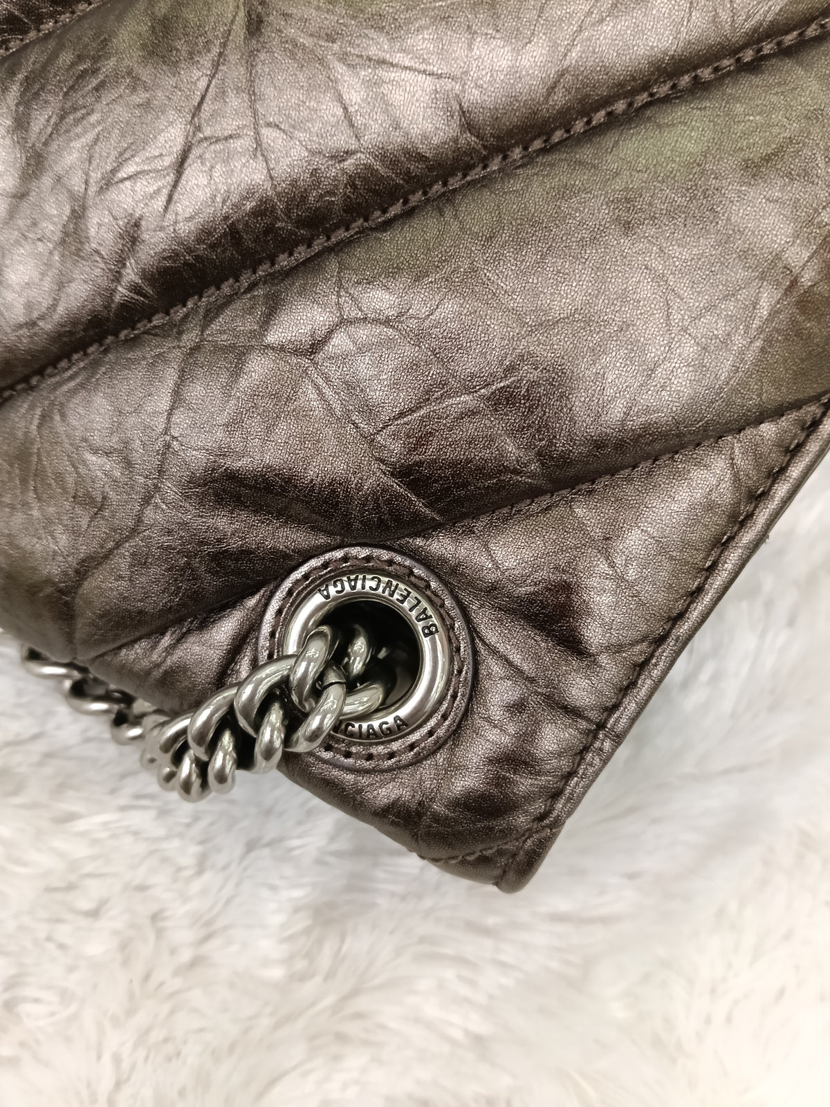 Balenciaga Small Crush Chain Padded Crinkled Dark Bronze SHW 2023