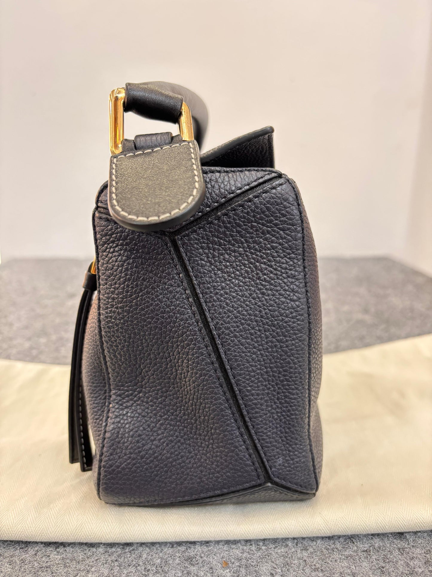 Loewe Puzzle Small Grained Navy Black GHW 2018