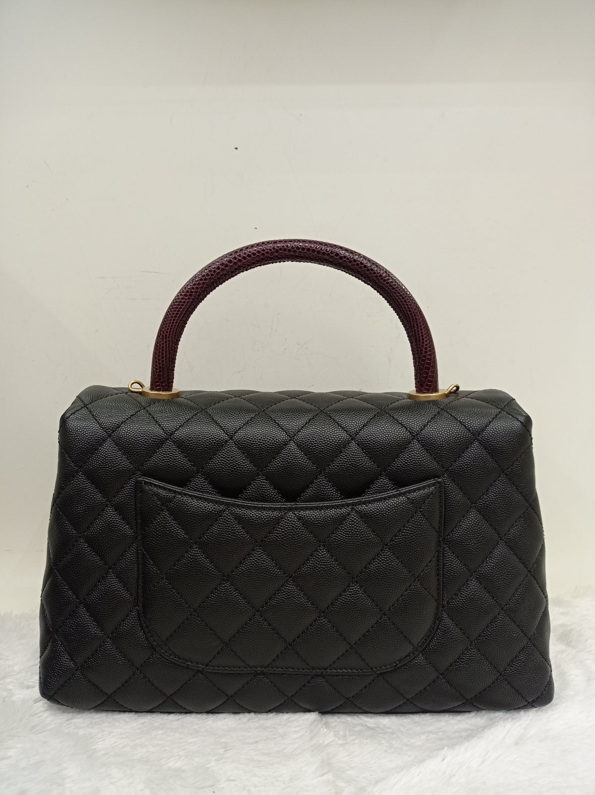 Chanel Coco Handle Medium Caviar Black Handle Lizard GHW #23