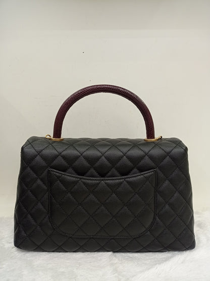Chanel Coco Handle Medium Caviar Black Handle Lizard GHW #23