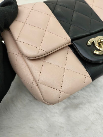 Chanel Mini Square Lamb Beige Black LGHW (CHIP)