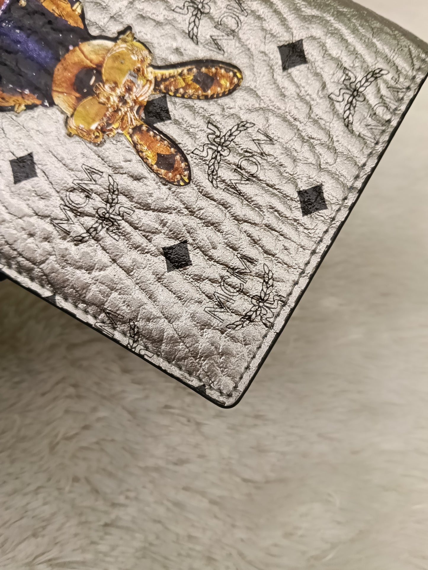 MCM Pasport Holder Rabbit Visetos Silver Blue