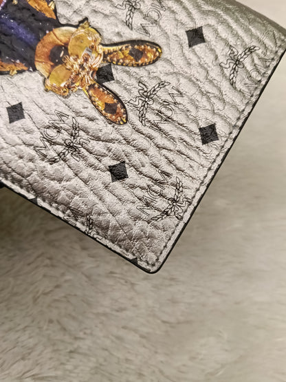 MCM Pasport Holder Rabbit Visetos Silver Blue