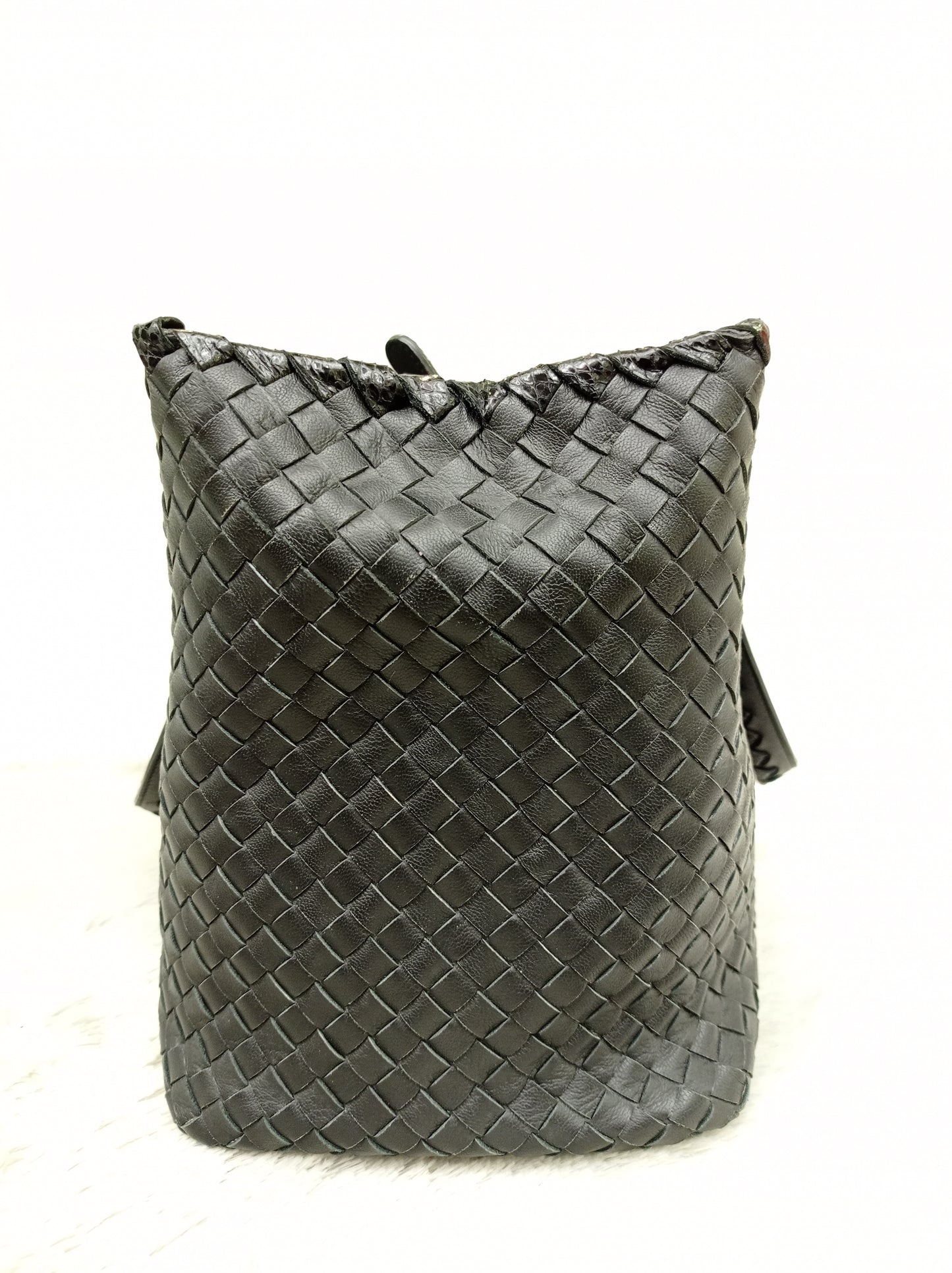 Bottega Veneta Nappa Intrecciato Ayers Brick Tote Black Snake Skin RHW