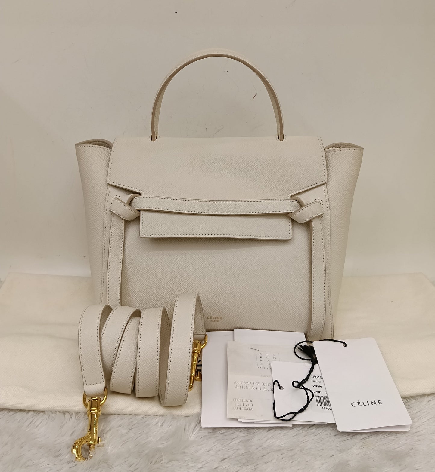 Celine Micro Belt Grained White GHW 2017