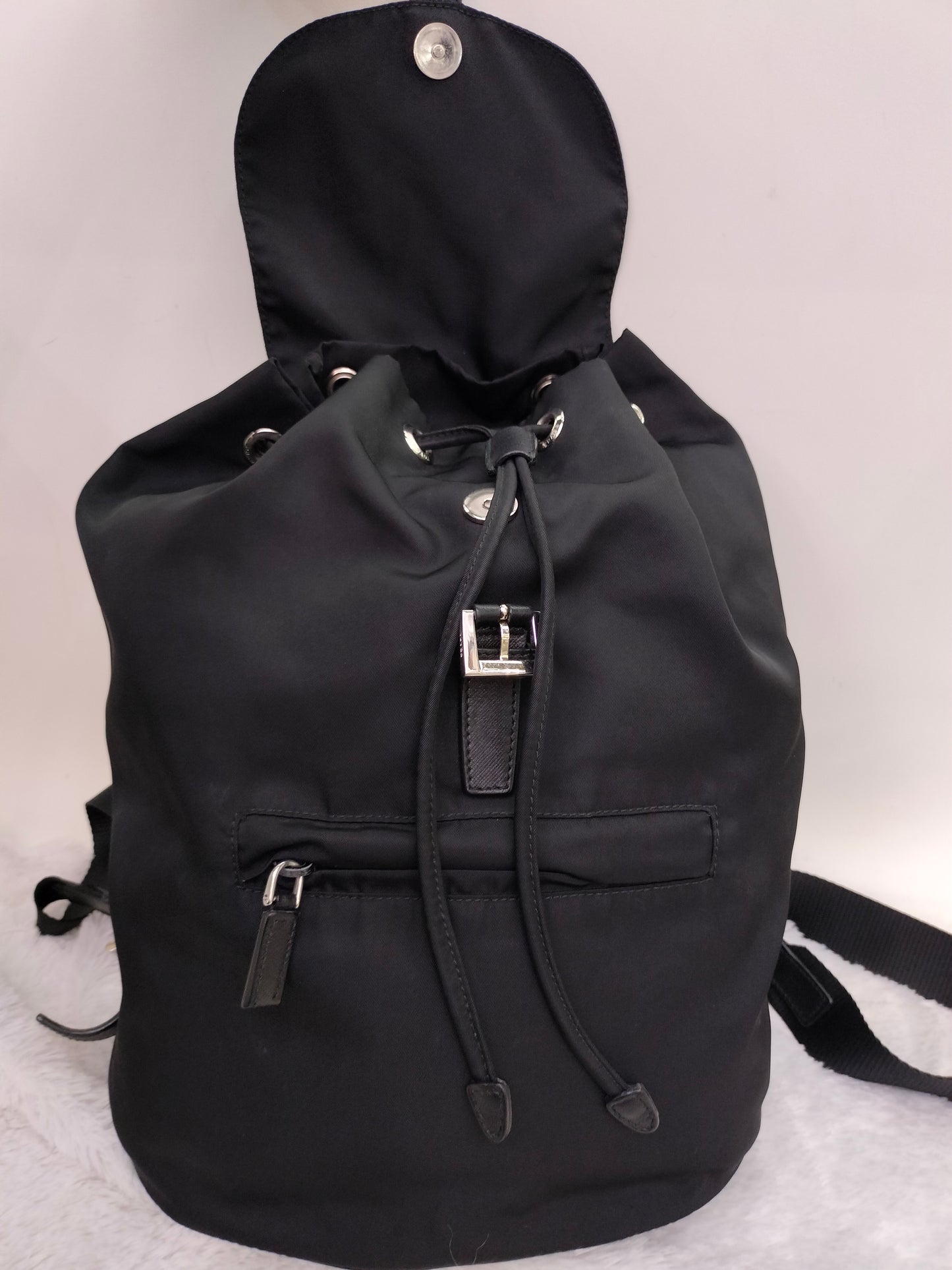 Prada Drawstring Backpack Nylon Black SHW