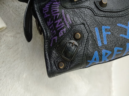 Balenciaga Mini City Classic Graffiti Black Bleu Violet RGHW 2018