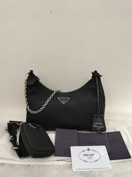 Prada Tessuto Saffian Nero Multi Pochette Re Edition Nylon SHW 2021