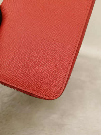 Hermes Azap Long Round Zip Wallet Epsom Orange Poppy PHW #T