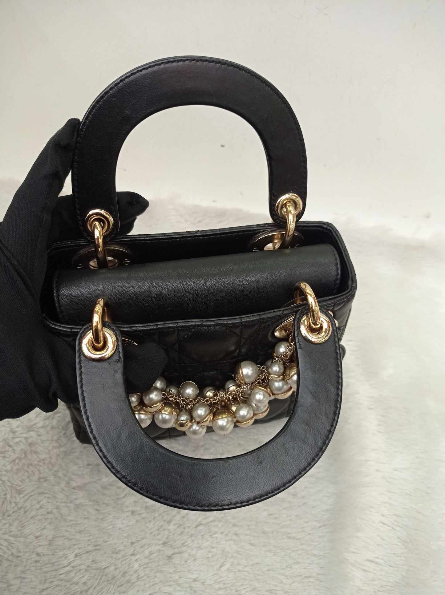 Lady Dior Mini Lamb Pearl Embellished Black GHW 2010