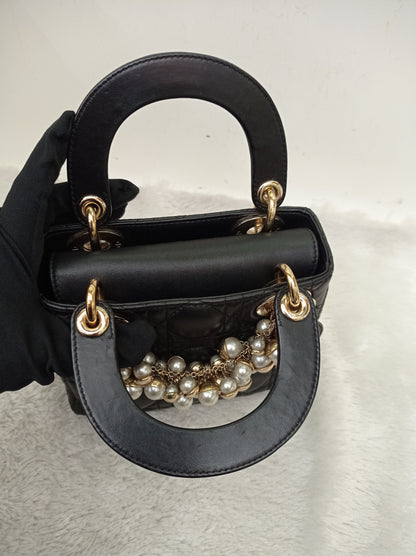 Lady Dior Mini Lamb Pearl Embellished Black GHW 2010